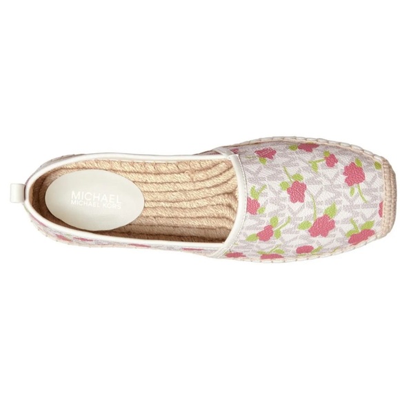NIB size 10 Michael Kors Lenny MK Logo Espadrilles Vanilla Light Cream Roses NEW - Picture 3 of 6